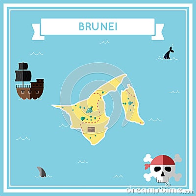 Flat treasure map of Brunei Darussalam. Vector Illustration