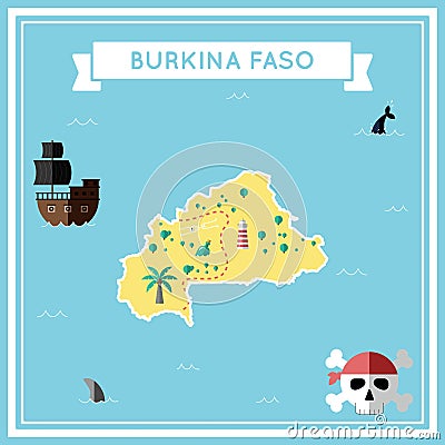 Flat treasure map of Burkina Faso. Vector Illustration