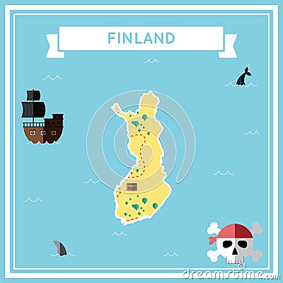 Flat treasure map of Finland. Vector Illustration