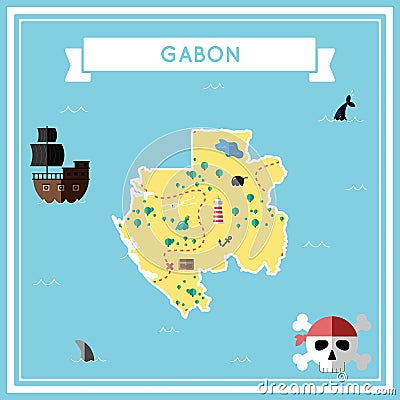 Flat treasure map of Gabon. Vector Illustration