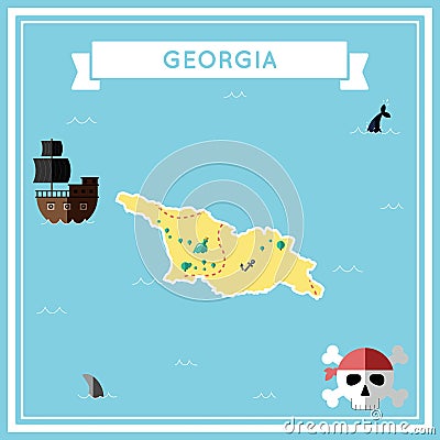 Flat treasure map of Georgia. Vector Illustration