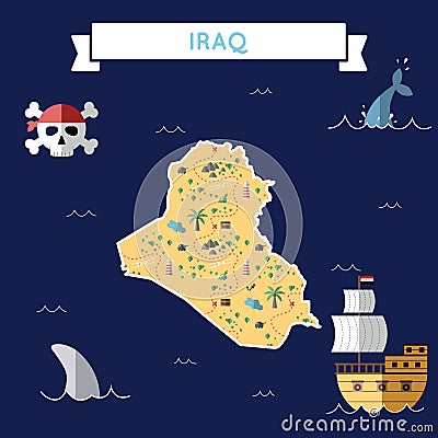 Flat treasure map of Iraq. Vector Illustration