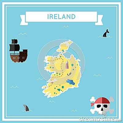 Flat treasure map of Ireland. Vector Illustration