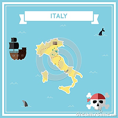 Flat treasure map of Italy. Vector Illustration