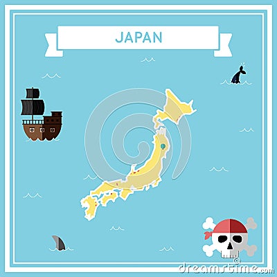 Flat treasure map of Japan. Vector Illustration