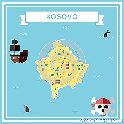 Flat treasure map of Kosovo. Vector Illustration