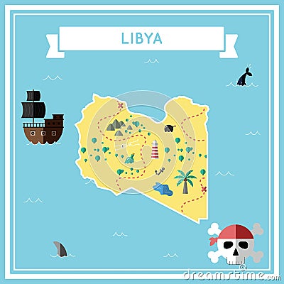 Flat treasure map of Libya. Vector Illustration