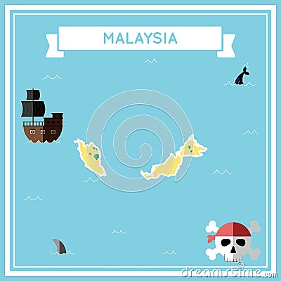 Flat treasure map of Malaysia. Vector Illustration