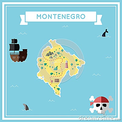 Flat treasure map of Montenegro. Vector Illustration