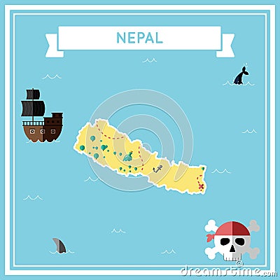 Flat treasure map of Nepal. Vector Illustration