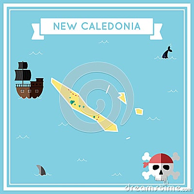 Flat treasure map of New Caledonia. Vector Illustration