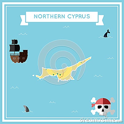 Flat treasure map of Northern Cyprus. Vector Illustration