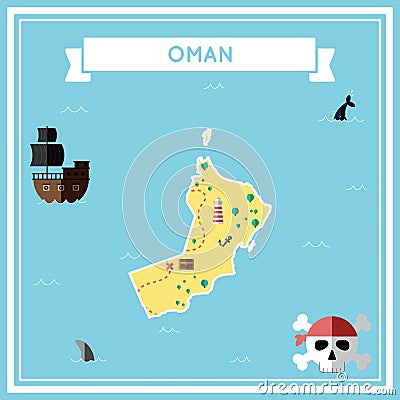 Flat treasure map of Oman. Vector Illustration