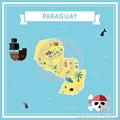 Flat treasure map of Paraguay. Vector Illustration