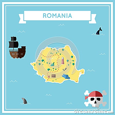 Flat treasure map of Romania. Vector Illustration