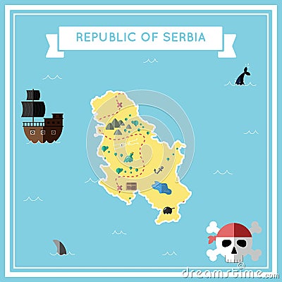 Flat treasure map of Serbia. Vector Illustration