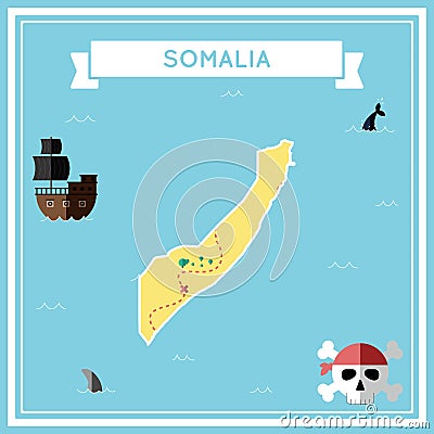 Flat treasure map of Somalia. Vector Illustration