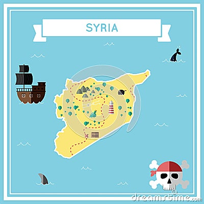 Flat treasure map of Syrian Arab Republic. Vector Illustration