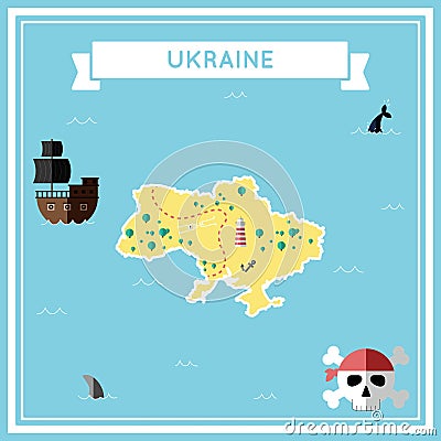 Flat treasure map of Ukraine. Vector Illustration