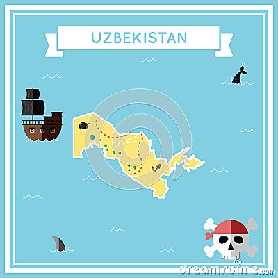 Flat treasure map of Uzbekistan. Vector Illustration