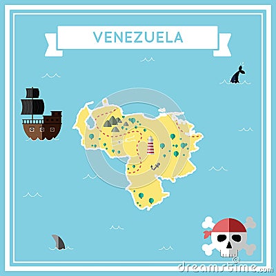 Flat treasure map of Venezuela, Bolivarian. Vector Illustration