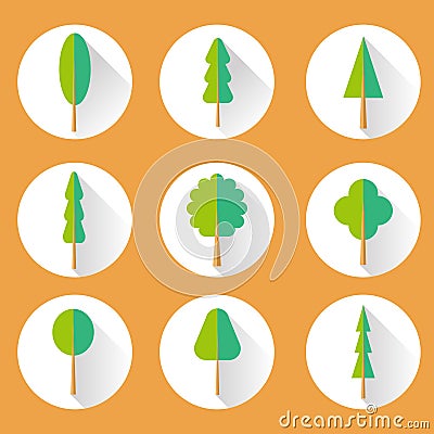 Flat Tree Set Icon Vector Illustration