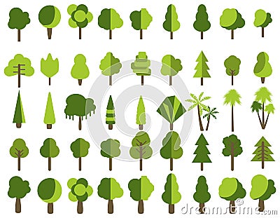 Flat trees in a flat design. Isolated on white. Vector Illustration