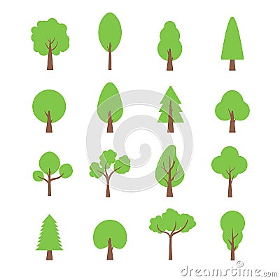 Flat trees set. Flat forest tree nature plant isolated eco foliage Vector Illustration