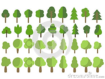 Flat trees. Trees set in a flat design. Vector icons. Vector Illustration