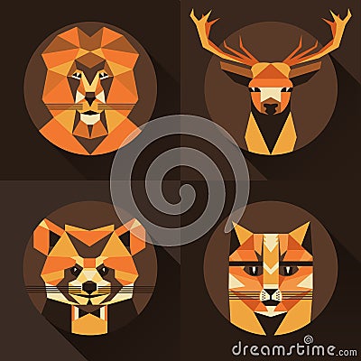 Flat trendy low polygon style animal avatar icon set. Vector illustration. Vector Illustration