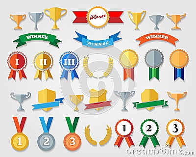 Flat trophy cup and award icons Vector Illustration