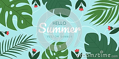 Flat tropical leaves background Vector Illustration
