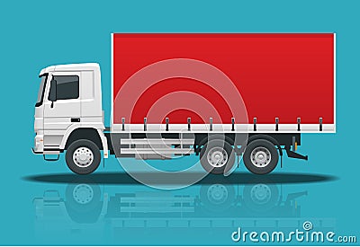 Flat truck delivery isolated realistic vehicles on blue background. Cargo Truck logistics side view Vector Illustration
