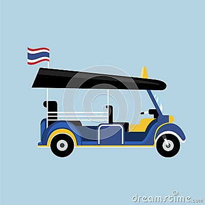 Flat Tuk tuk in Thailand vector with Thai flag Vector Illustration