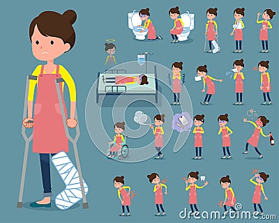 Flat type Ballet Bun hair Apron mom_sickness Vector Illustration