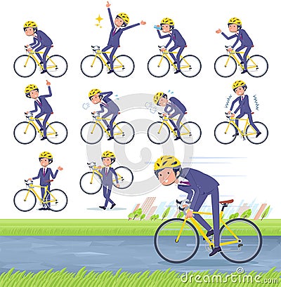 Flat type blue suit curly hair men_road bike Vector Illustration