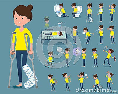 Flat type Bun hair mom sickness Vector Illustration