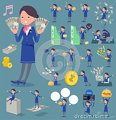 Flat type Cabin attendant blue woman_money Vector Illustration