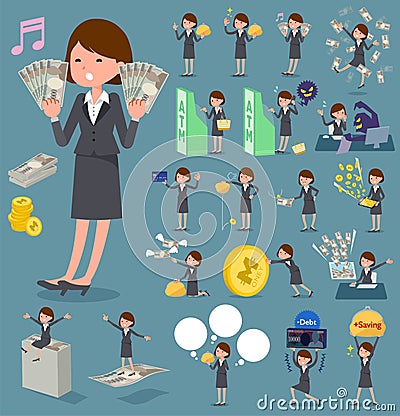 Flat type Gray suit business woman_money Vector Illustration