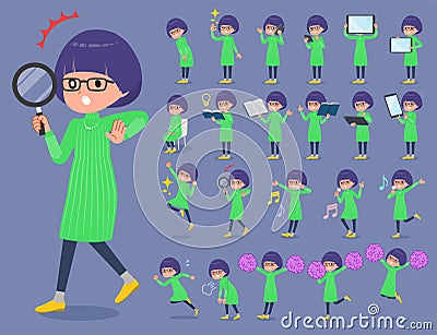 Flat type Green clothes Glasses girl_2 Vector Illustration