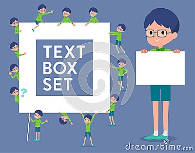 Flat type Green clothing glasses boy_text box Vector Illustration