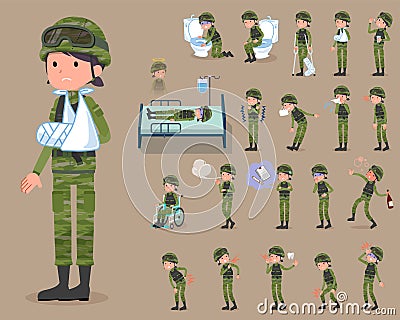 Flat type military wear woman_sickness Vector Illustration