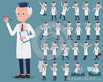 Flat type Research Doctor old men_1 Vector Illustration