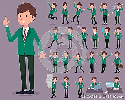 Flat type school boy Green Blazer_1 Vector Illustration