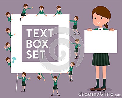 Flat type school girl Green Blazer_text box Vector Illustration