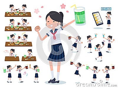 Flat type school girl Sailor suit summer_alcohol Vector Illustration