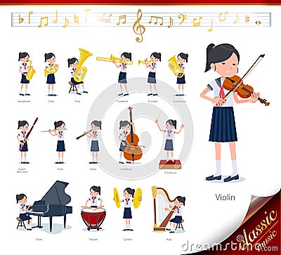 Flat type school girl Sailor suit summer_classic music Vector Illustration