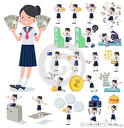 Flat type school girl Sailor suit summer_money Vector Illustration