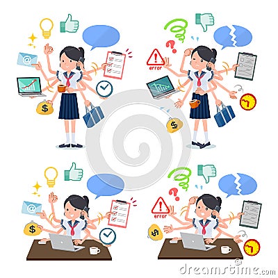 Flat type school girl Sailor suit summer_mulch task Office Vector Illustration