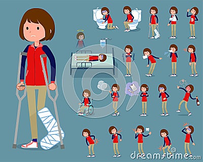 Flat type Store staff red uniform women_sickness Vector Illustration